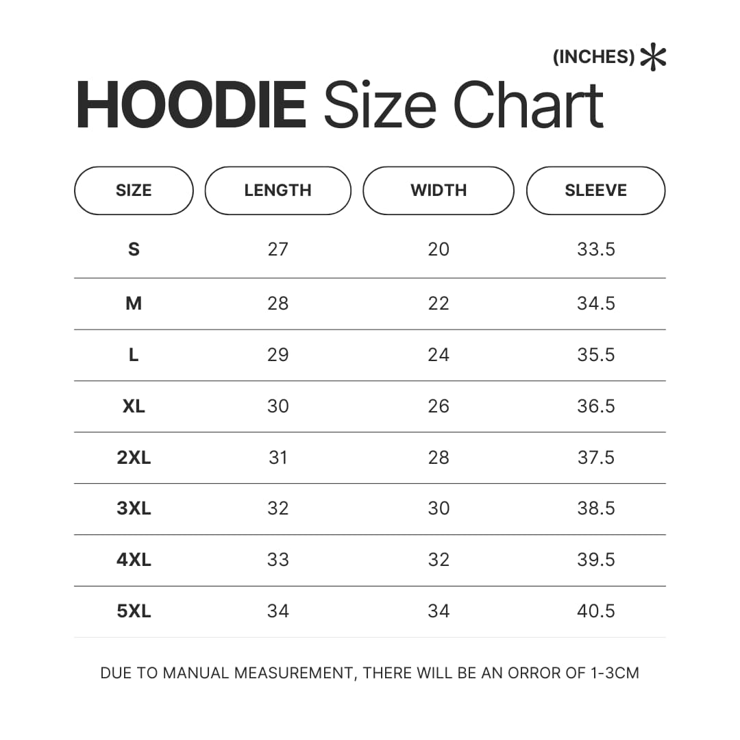 Hoodie Size Chart - Elden Ring UK Shop