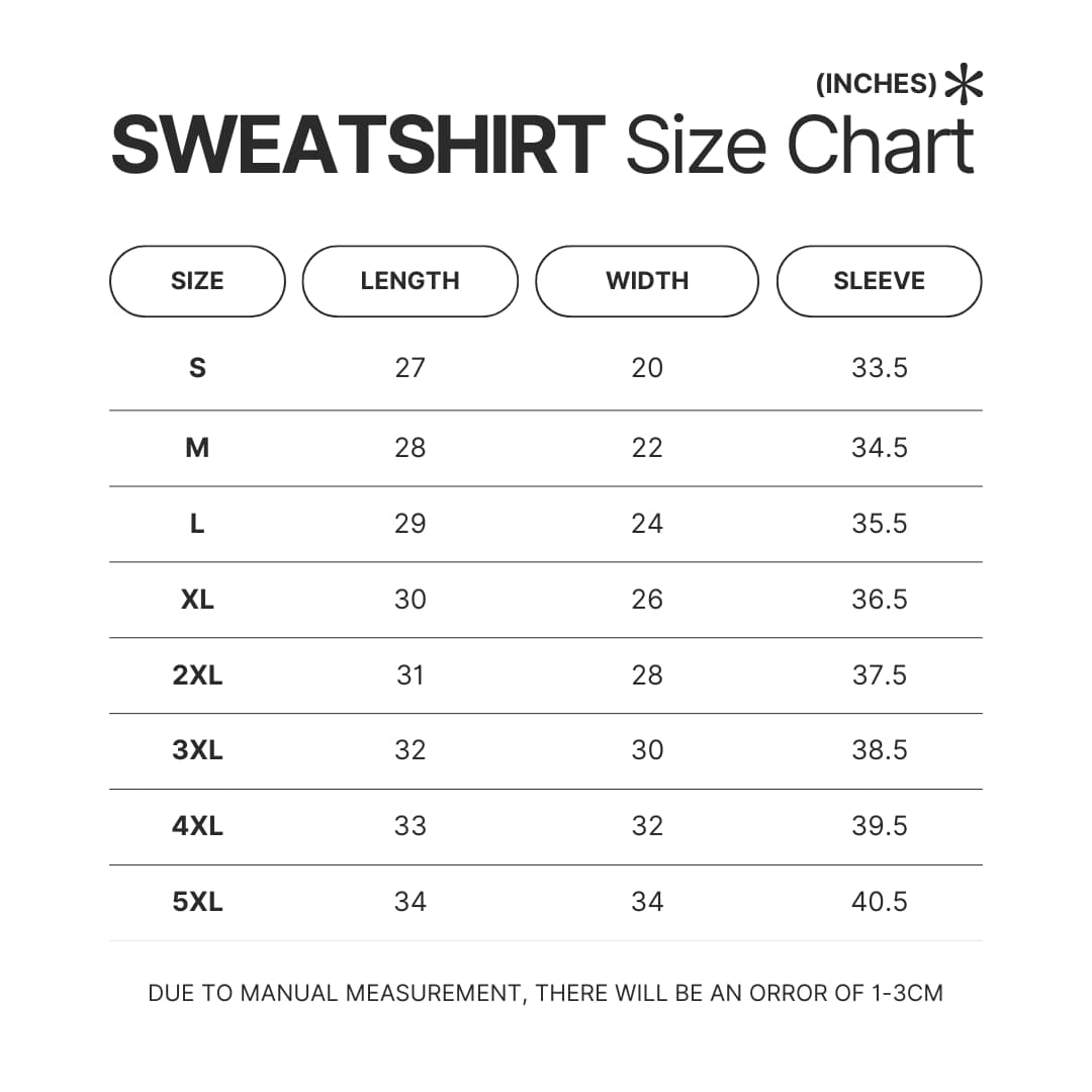 Sweatshirt Size Chart - Elden Ring UK Shop