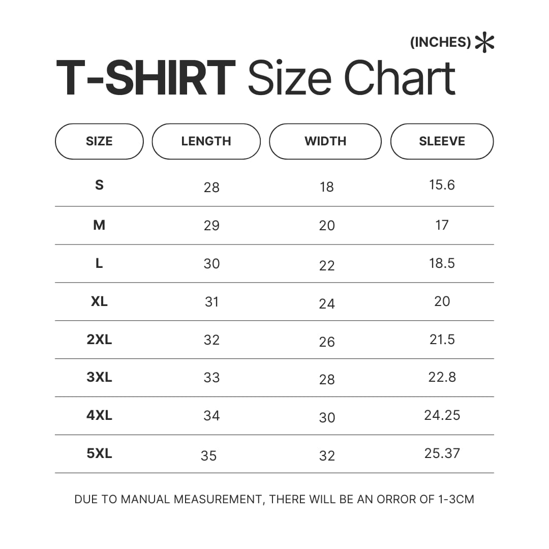 T shirt Size Chart - Elden Ring UK Shop